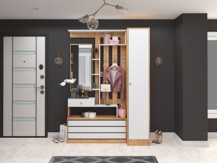 Прихожая модульная Ямайка, дуб крафт золотой / белый 