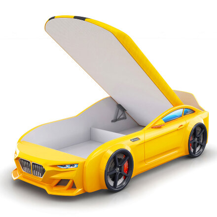 Кровать-машинка с подъемным механизмом и матрасом Dynamic-М Желтый 