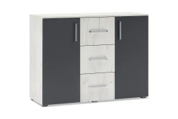 Комод (3 ящика, 2 двери) Фиеста New, Дуб крафт белый / Графит
